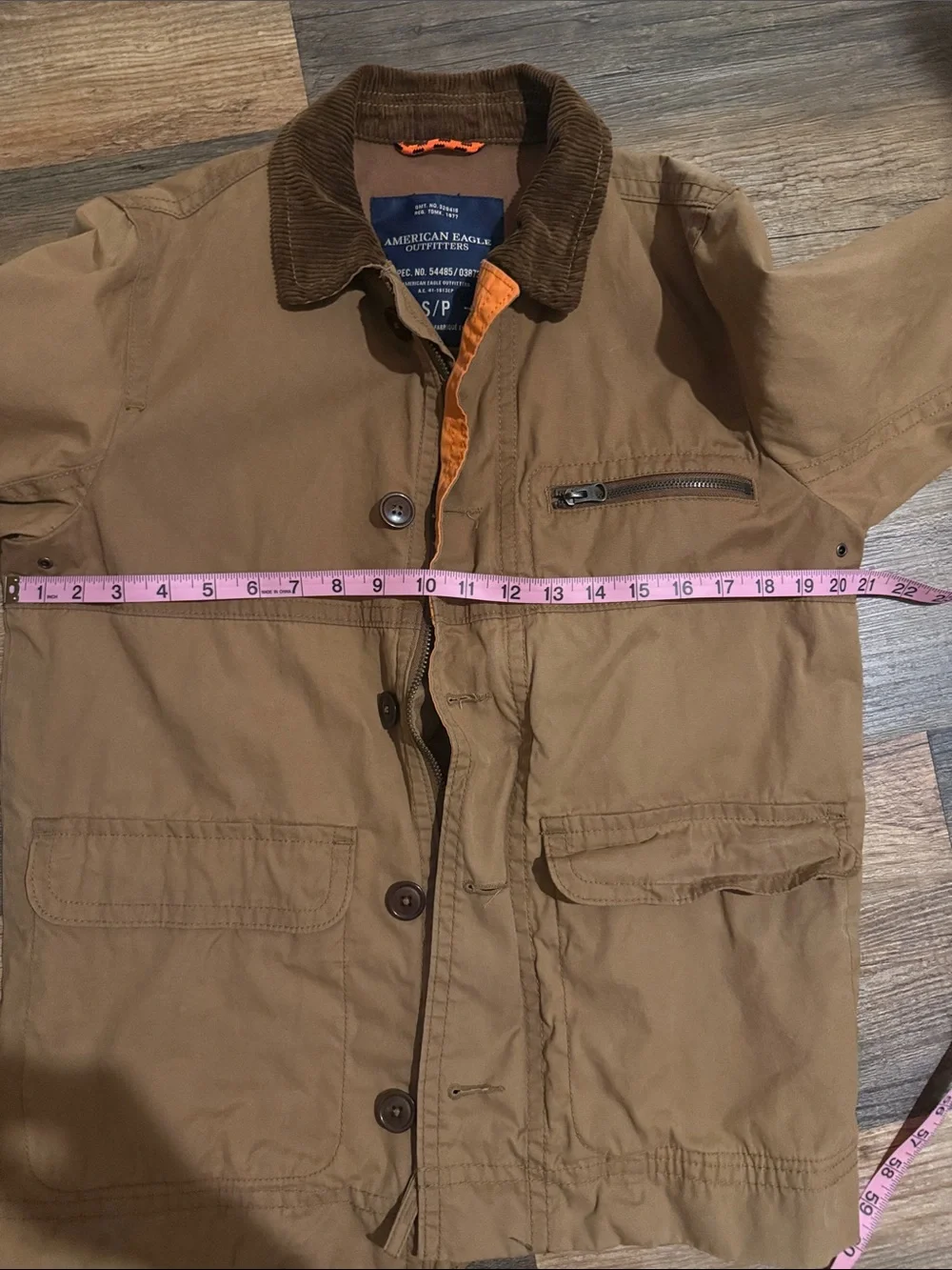 Men's American Eagle Brown Canvas Jacket with Corduroy Collar